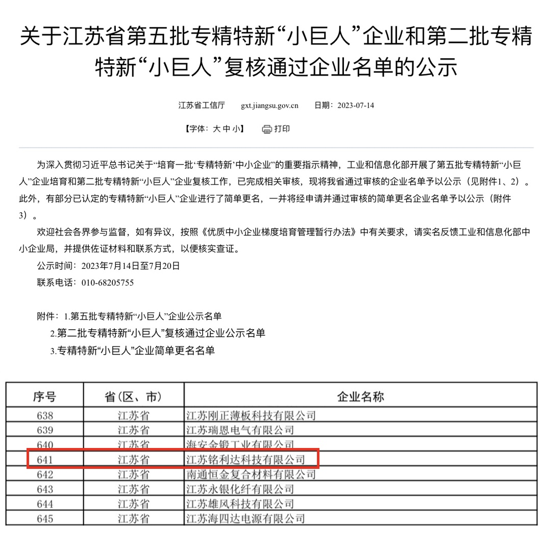 江苏博鱼·综合体育APP下载安装荣获国家级专精特新“小巨人”企业称号